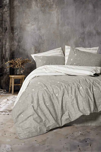 Cotton Box Комплект двоен плик за завивка Klein Embroidered, цвят Moke Brown