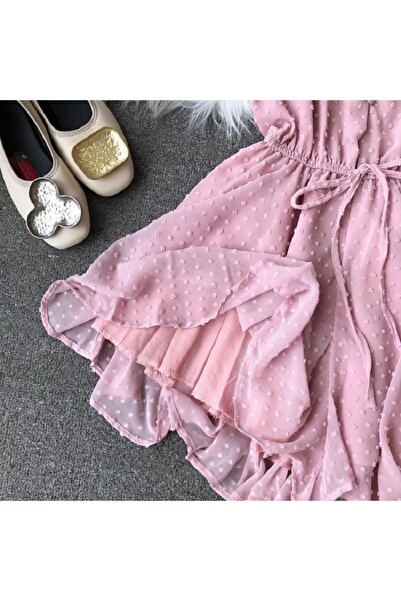 OEM New jumpsuit with V-neck, polka dot waist, chiffon, one size fits all