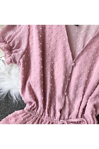 OEM New jumpsuit with V-neck, polka dot waist, chiffon, one size fits all