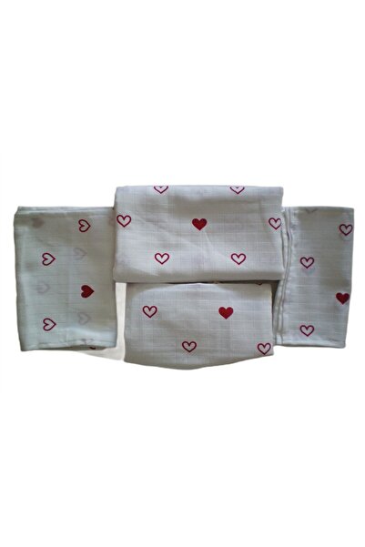 MORE HOME Baby Muslin Cloth Blanket Set 5 Pieces Heart White Red