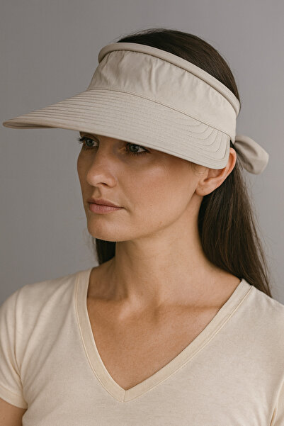 CosmoOutlet Light Beige Women's Adjustable Sun Visor Hat for Sports, Golf and Tennis