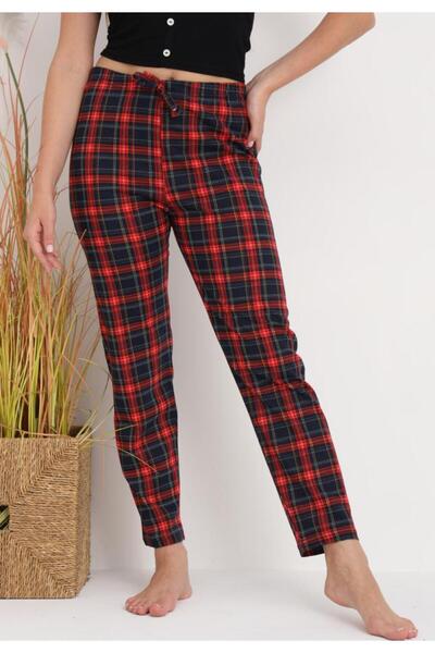 Serena Women's Red Plaid Pajama Pants, Relaxed Fit, Cotton & Polyester