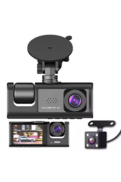DSK كاميرا سيارة ثلاثية القنوات، مسجل فيديو للسيارة، 3 طرق للعدسات، مسجل فيدي...