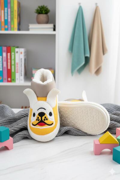 Oksit Dogg Patterned Non-Slip Sole Water Repellent Furry Nursery Home School Shoes Baby Kids Slippers Home Boots