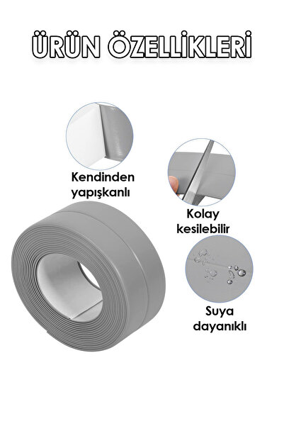 Beatitude Sızdırmazlık Bandı 3 Metre Gri Çok Amaçlı Banyo Mutfak Klozet Küvet Kenar Bandı Güçlü Yapışkan