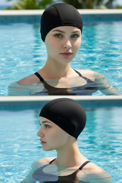 SAVUR Lycra Swimming Cap Flexible Unisex Black Swimming Cap Cloth Recovery Swimming Cap