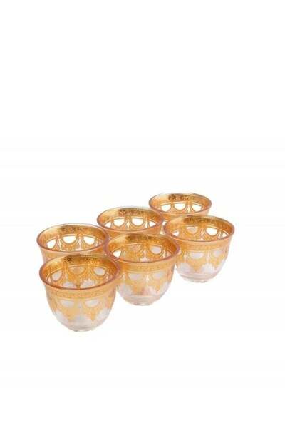 HOMEVEO A Set of 6 Pieces Cups With Golden Patterns For Arabic Coffee