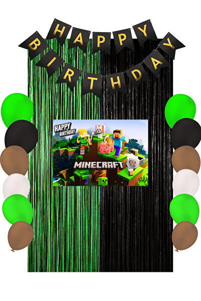 HAPPYLOOPPARTY MiNecRaFt Doğum Günü Parti Malzemeleri Süsleri Mixxi Set 35x50