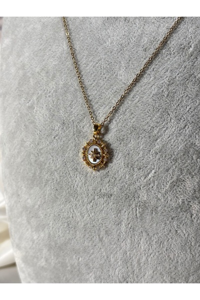 Uzak Işıklar Çelik kolye yıldız zirkon taşlı beyaz zemin gold