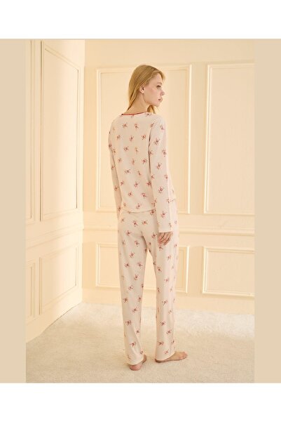 pijamaworld Digital Supreme Collar Decorated Elasticated Pajama Set