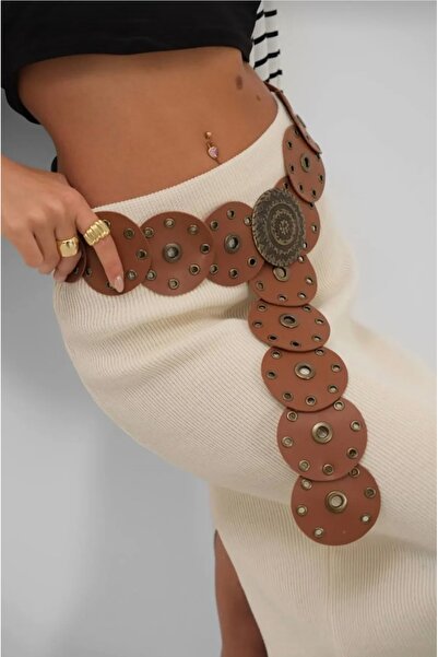 Damla Medallion Buckle Women Belt Cowboy Belt Studded Belt Dress Belt