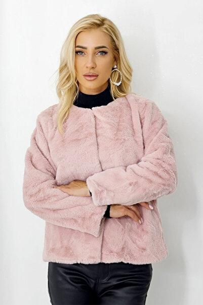FashionForYou Paula elegant organic fur coat with loose fit, Pale pink