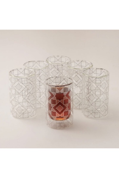 Dallaty Glass Tea Cups Set 6Pcs, Silver