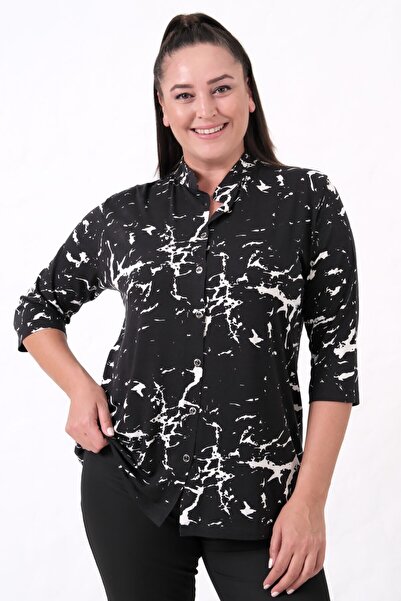 tarzımsüper Women's Plus Size Judge Collar Capri Sleeve Shirt