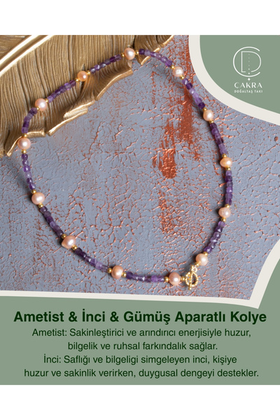 ÇAKRA DOĞAL TAŞ Ametist & İnci & Gümüş Aparatlı Kolye