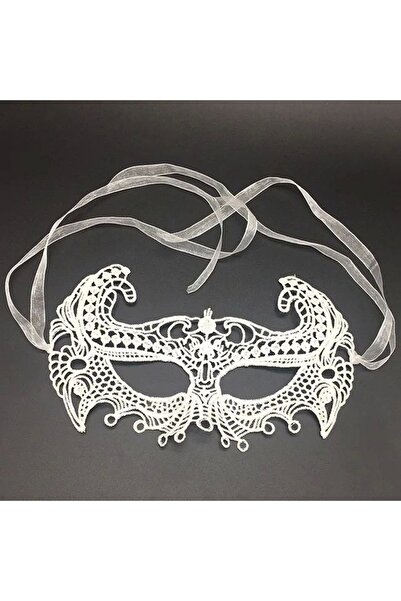 Skygo White Color Lace Cut Lace Embroidered Prom Party Mask No 1