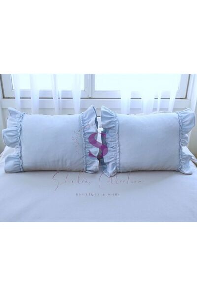 shules collection Husă pentru pernă dreptunghiulară din 2 piese, cu volane, boemă, din in, vintage