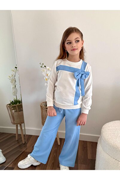 Bayona Set dublu pentru fetiță cu perle – Hanorac cu fundă tricou Pantaloni cu pietre