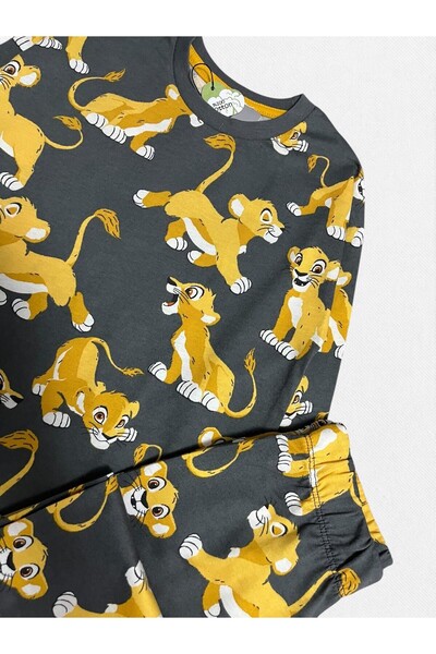 Pajama Shop Boy's 100% Cotton Anthracite Gray Lion Patterned Long Sleeve Winter Pajama Set