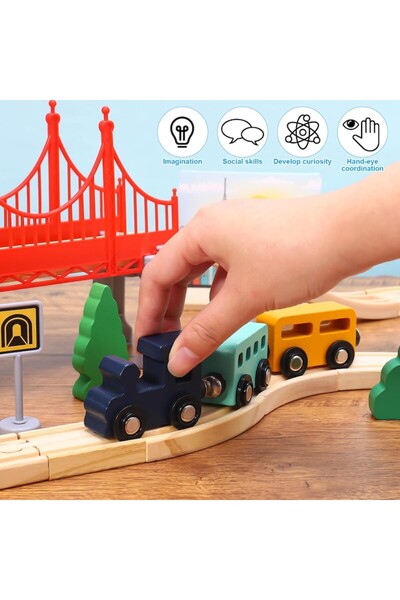 sallma Wooden Train Set with Tracks, Bridge and Educational Accessories, Creative Play for Children