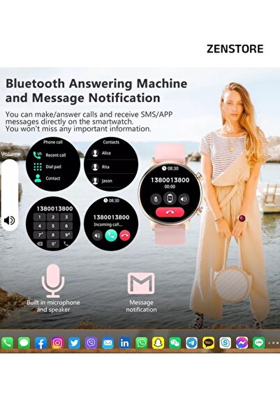Zen Store Smartwatch with 1.1-Inch AMOLED Screen , Women's Blood Pressure Monitor Watch, Water-Resist