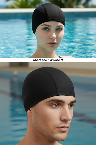 SAVUR Lycra Swimming Cap Flexible Unisex Black Swimming Cap Cloth Recovery Swimming Cap