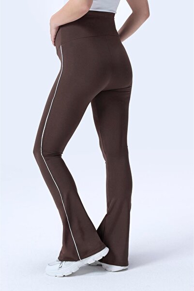 İmaj 437 Kahverengi Renk Toparlayıcı ve Extra Esnek Etkili Yüksek Bel İspanyol Paça Hamile Tayt