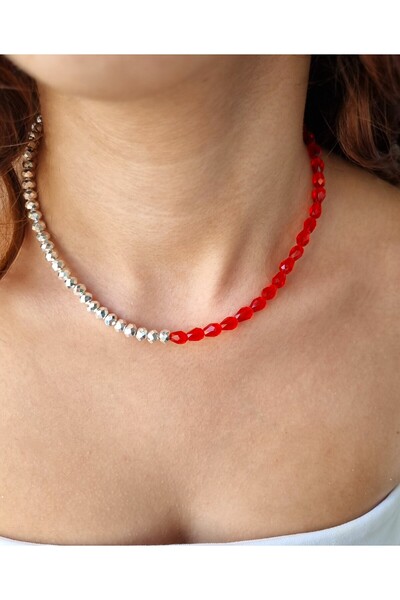 NEMOR STUDIO قلادة كريستال باللونين الأحمر والفضي |   مجموعة الطاقة الكريستالية