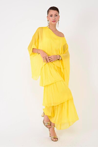 Park Moda 6105 Bluz Detay Kat Kat Uzun İpek Elbise