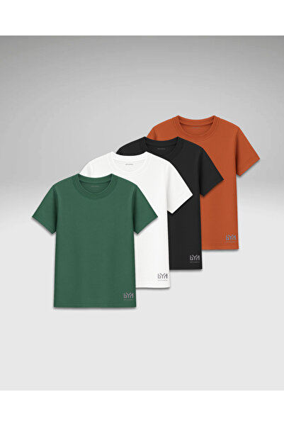 BOYANOVA 4 Renk Basic Tişört Seti Unisex – Siyah Beyaz Yeşil Kiremit - %100 P...