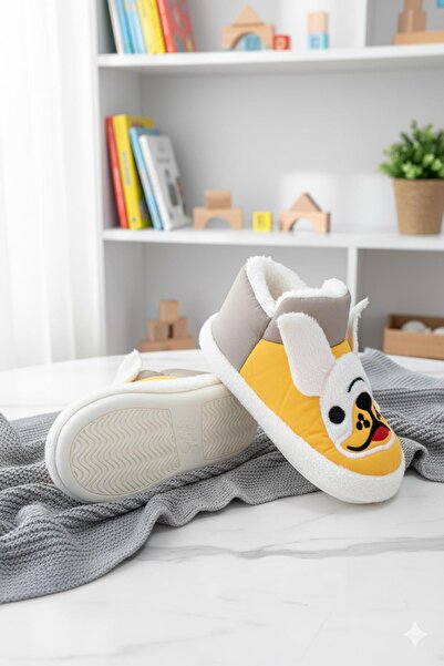 Oksit Dogg Patterned Non-Slip Sole Water Repellent Furry Nursery Home School Shoes Baby Kids Slippers Home Boots