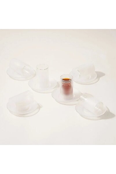 Dallaty طقم شاي 12 قطعة زجاج أبيض مصنفر