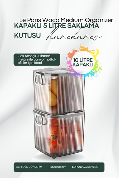 Hanedanev 2 Katlı Waco Large Organizer Akrilik Lüx Patates Soğan & Deterjan Saklama Kabı Kapaklı 10 Litre