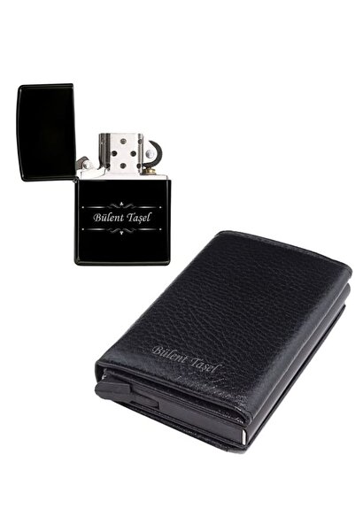 Sevilla Kişiye Özel İsimli Mekanizmalı Gerçek Deri Erkek Cüzdan ve Çakmak Seti