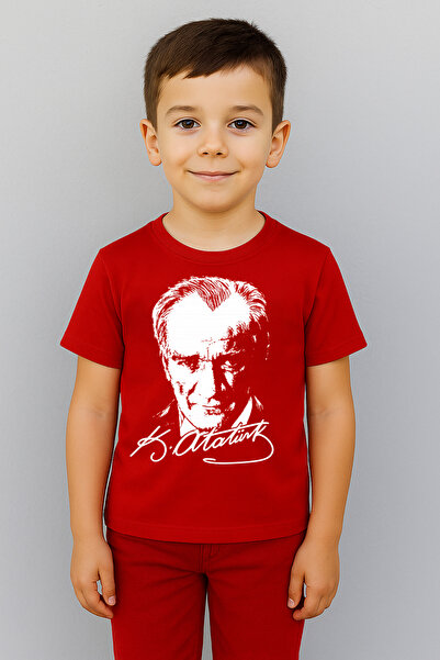 FATELLA Children's Red Short Sleeve Ataturk Printed T-Shirt - 100% Cotton