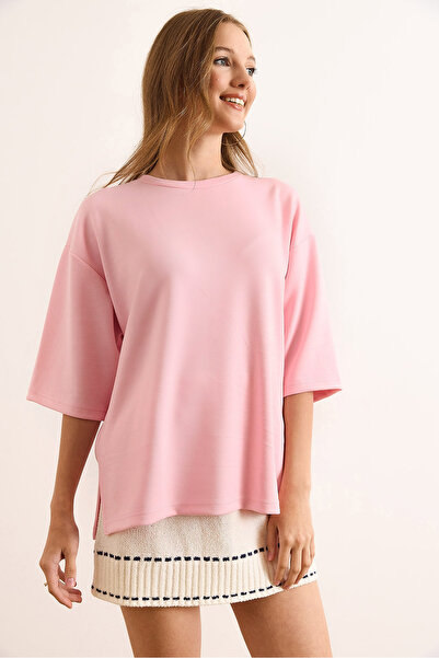 Olalook Γυναικείο μπλουζάκι Candy Pink Modal Crew Neck με απαλή υφή TSH-19000935