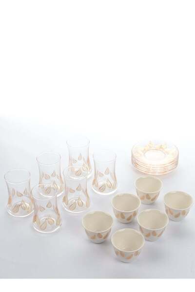 HOMEVEO A set of glass and ceramic tea cups and coffee cups with luxurious gold leaf engravings