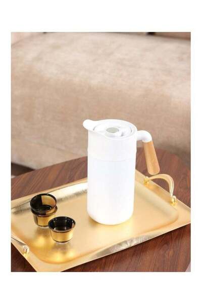 HOMEVEO Thermos with a wooden handle for tea or coffee, maintains the temperature of drinks for a lo