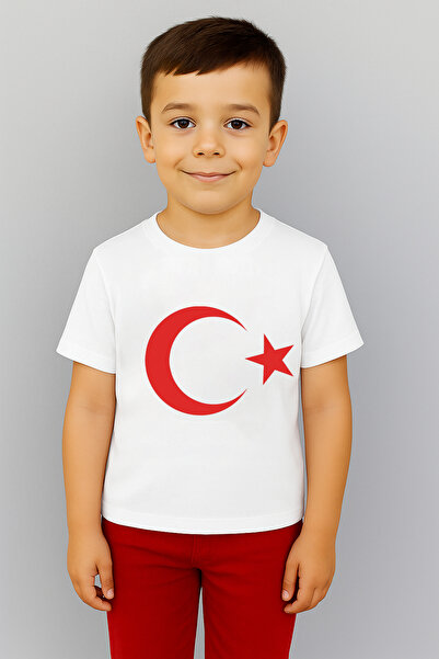 FATELLA Children's White Short Sleeve Moon Star Printed T-Shirt - 100% Cotton