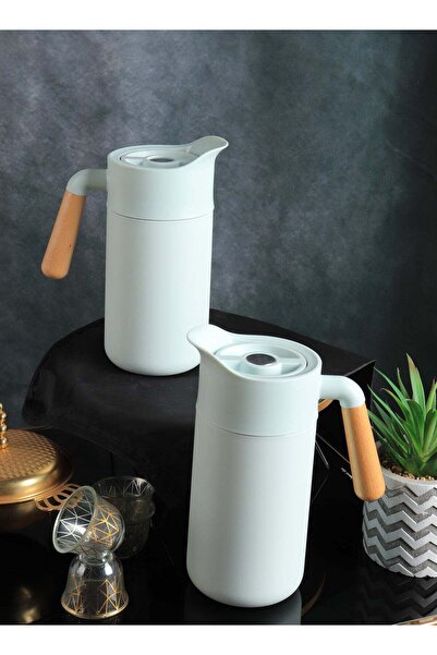 HOMEVEO طقم ترمس بمقبض خشبي للشاي أو القهوة، سعة 1.2 لتر، يحافظ على درجة الحرارة