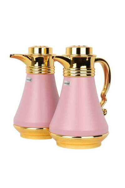 HOMEVEO طقم ترمس شاي وقهوة مطلي بالذهب - لون وردي فاخر، سعة 1 لتر لكل ترمس، أنيق