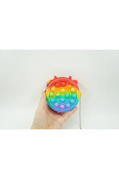 Teo Jucarie antistres din silicon, Pop it Now and Flip It, Mini Geanta, Vacuta, 6 cm, Curcubeu