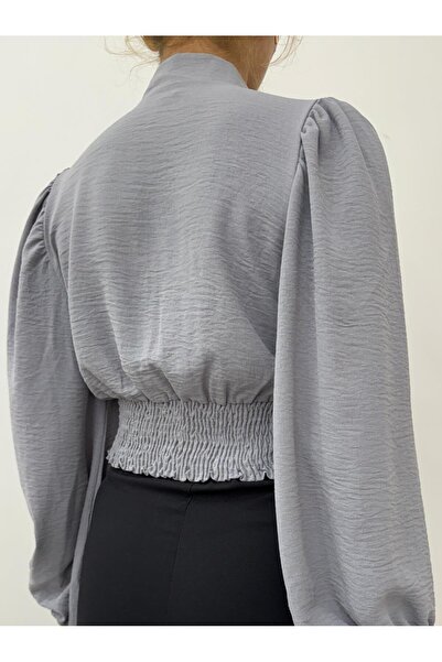 FASİON Μανίκια μπαλόνι με κουμπιά και ελαστική πλάτη Sandy Crop -Γκρι -ΣΥΛΛΟΓΗ