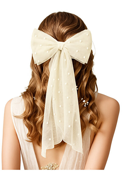 NSMLİFE Scalloped Hair Clip with Pearl Bow Detail