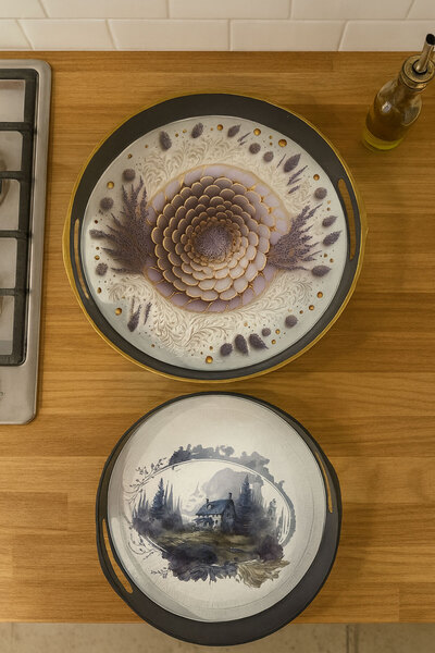 SİHİRLİ AYAKLAR Asorti Set of 2 Round Presentation Trays Stylish Decorative Serving Tray 28cm and 35cm