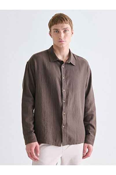 LC Waikiki Cămașă maro cu mânecă lungă pentru bărbați