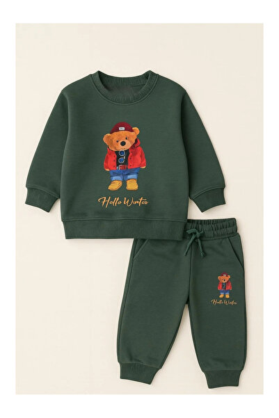 kidstalya طقم سويت شيرت للأطفال مطبوع عليه تيدي - أخضر