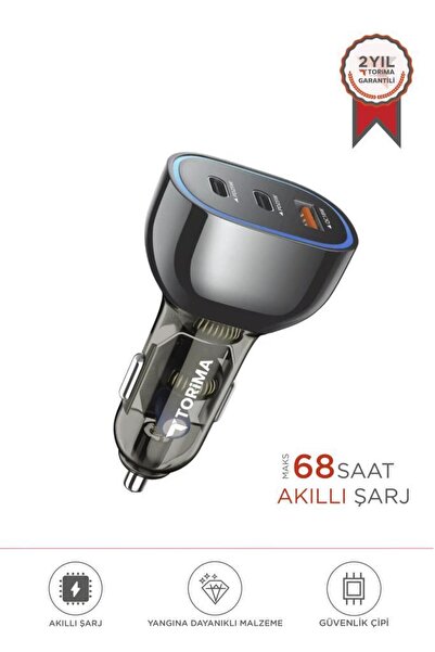 Torima C11 Siyah 68W USB ve Type-C Girişli Çakmaklık Hızlı Şarj Destekli Araç Şarj Aleti
