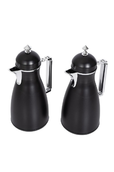 Dallaty 2 Pieces Plastic Vacuum Flask Koufa Black & Silver 1L