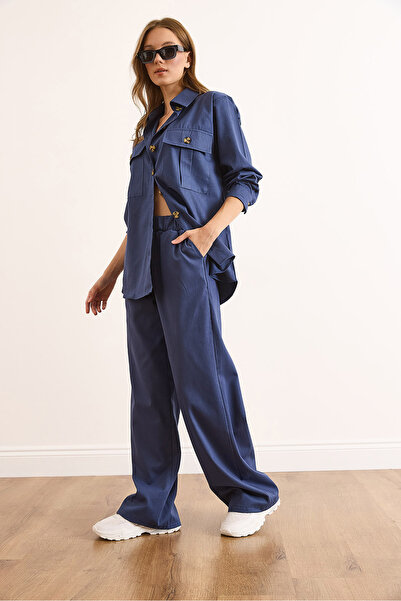 Olalook Women's Indigo Top Shirt Bottom Pants Gabardine Suit Tkm-19000436